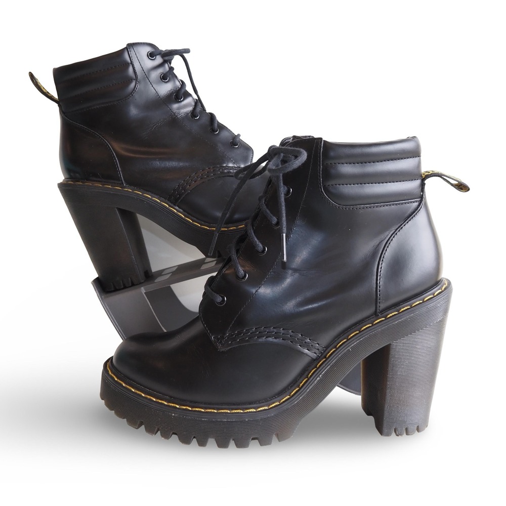 Dr Martens Persephone JY004 Women's 7 Black Leather Heeled Lace Up Boots Y2K